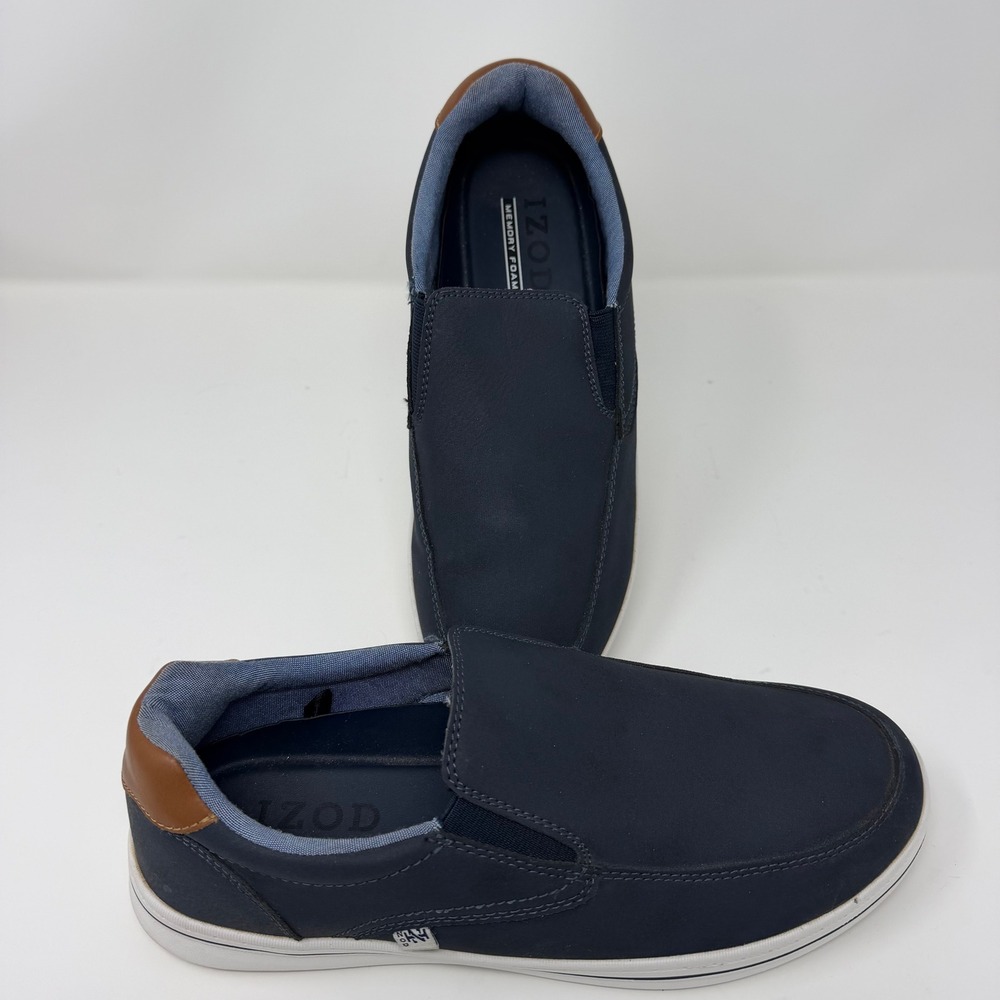 IZOD Barlow Mens Navy Blue Slip On Memory Foam Sneakers Loafers 9M